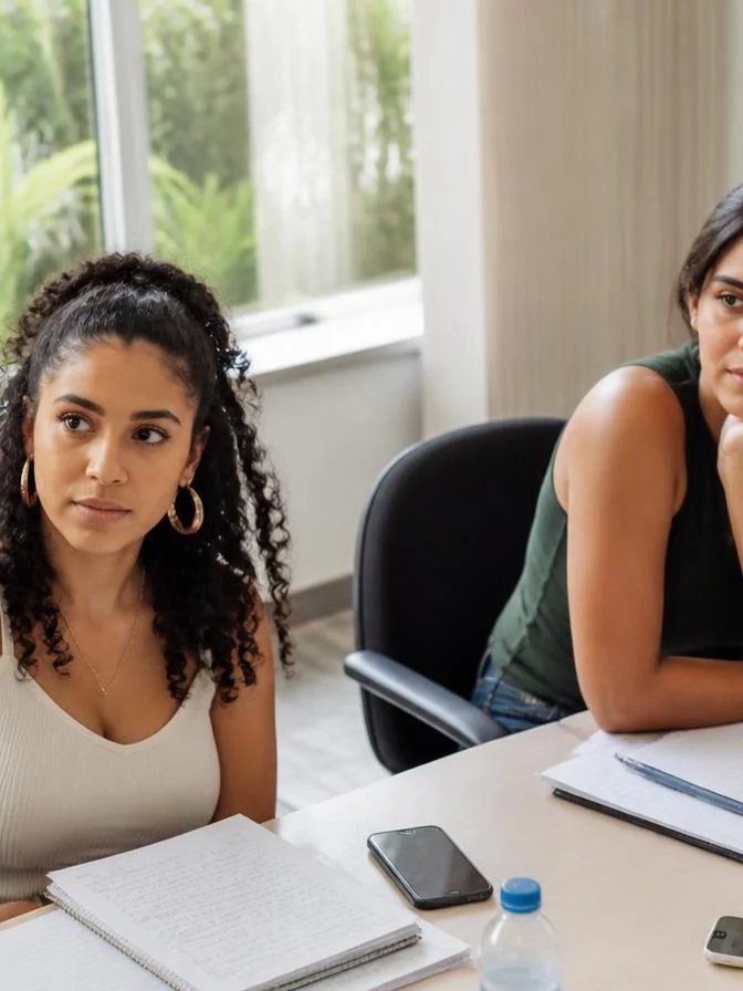 Dupla preparando uma rodada com cadernos abertos e canetas marcadoras sobre a mesa
